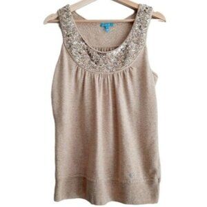 ESCADA Sport Tank Top Knit w/ Sequins Cream Sz L